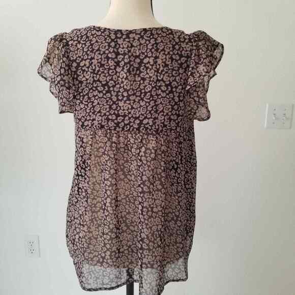 Rebecca Minkoff Blouse Flutter Sleeves Tassel Tie Animal Print Lined Size Small - Picture 4 of 10